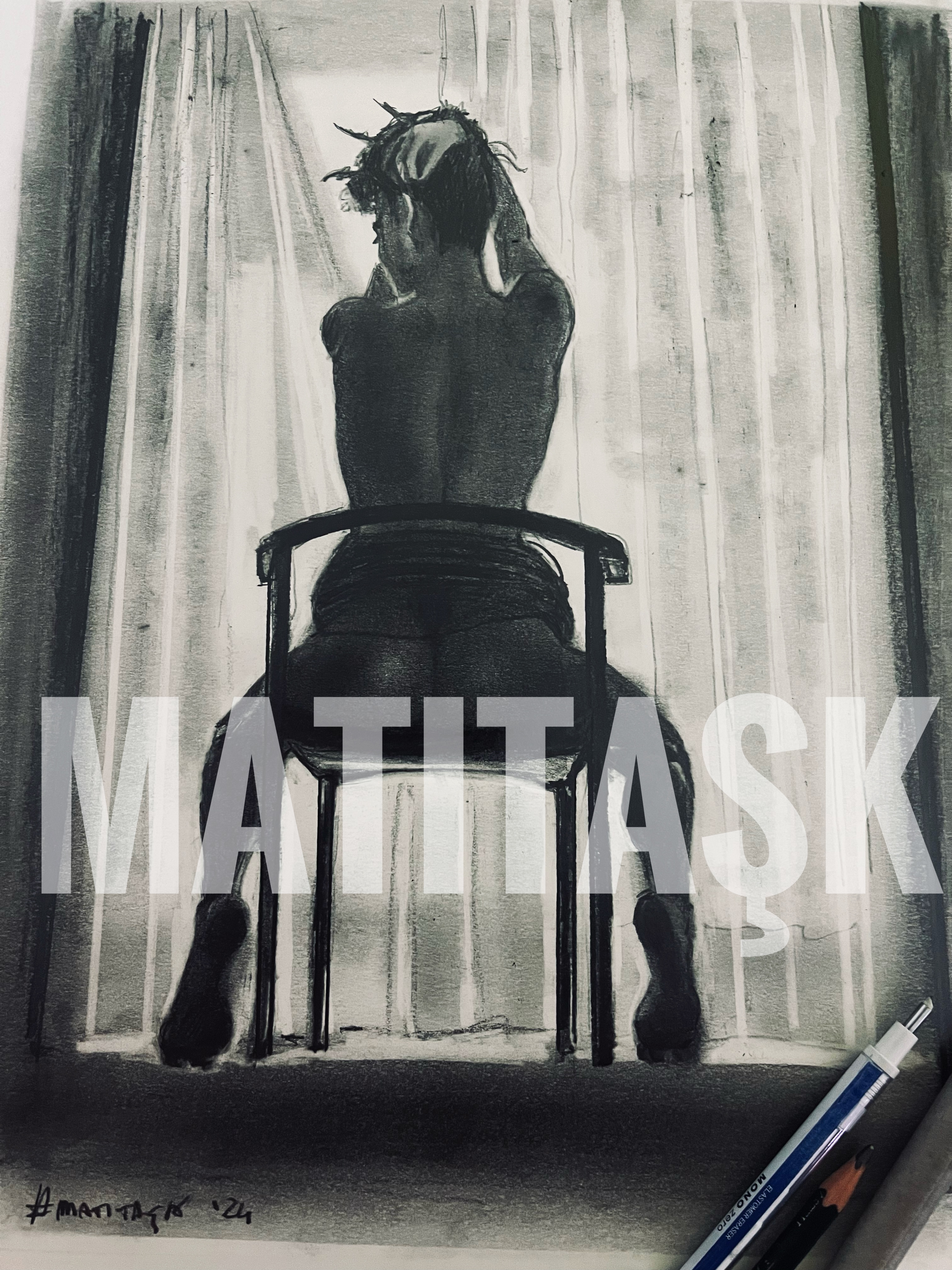 Matitask — Back, grafite su carta, A4, 2024