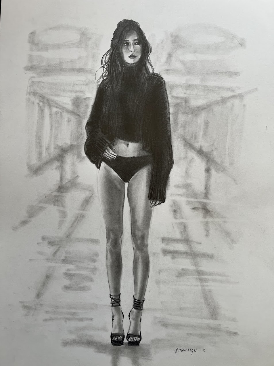 Matitask — In-Attesa, grafite su carta, 30×40 cm, 2025