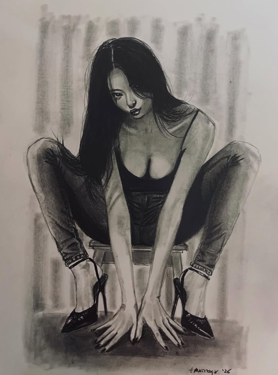 Matitask — Jeans, grafite su carta, 30×40 cm, 2026