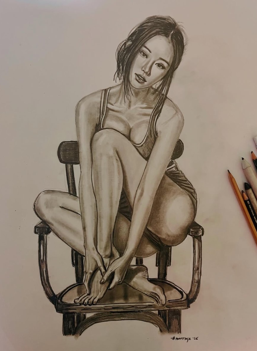 Matitask — Quiet?, grafite su carta, 50×70 cm, 2026